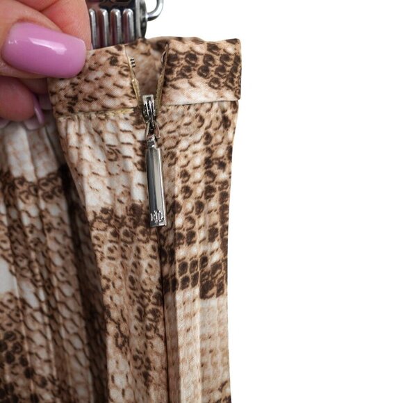 Lauren Ralph Lauren Animal Print A-Line Pleated Charmeuse Skirt Satin Size 16 - Picture 3 of 8